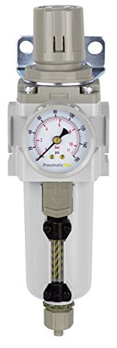 PneumaticPlus SAW400-N04BG-MEP Compressed Air Filter Regulator Piggyback Combo 1/2" NPT - Metal Bowl, Manual Drain, Bracket, Gauge - style: Metal Bowl - Manual Drain