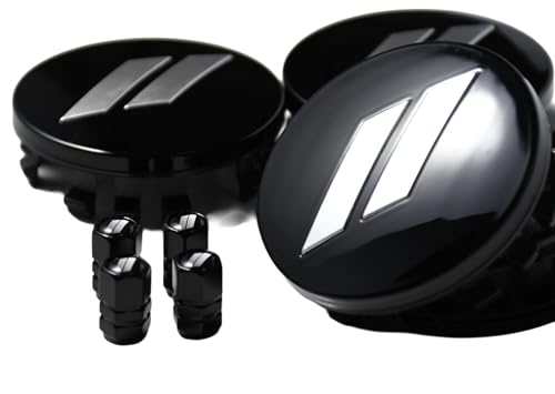 (Set of 4) 63mm=2.5 inches // Slash Wheel Center Caps Covers HubCaps + Tire Valve Stem Caps Trim for Dodge Charger Challenger Durango Hornet Dart R/T SRT Magnum Nitro Journey Caliber Avenger - color: silver // on black Center caps + tire valve caps