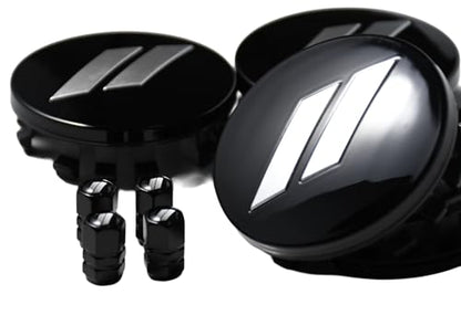 (Set of 4) 63mm=2.5 inches // Slash Wheel Center Caps Covers HubCaps + Tire Valve Stem Caps Trim for Dodge Charger Challenger Durango Hornet Dart R/T SRT Magnum Nitro Journey Caliber Avenger - color: silver // on black Center caps + tire valve caps