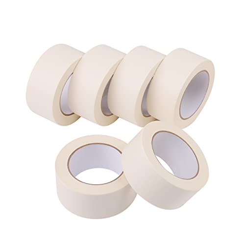 Lichamp Wide Masking Tape 2 inches, 6-Pack White Masking Tape Bulk Multi Pack, General Purpose & High Performance, 1.95 inches x 55 Yards x 6 Rolls (330 Total Yards) - size: 2 inches