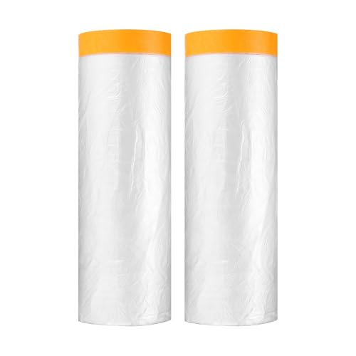 HARFINGTON 2pcs Pre-Taped Masking Film 110.2"x65ft w Plastic Sheeting,Clear - color: Clear, size: 110.2"x65ft