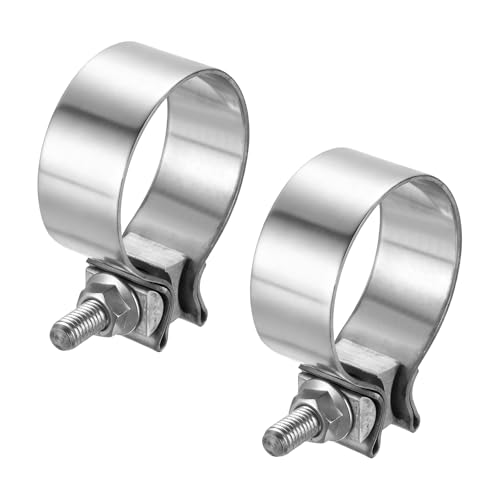 HARFINGTON 2pcs 410 Stainless Steel Exhaust Clamp 2.48" Butt Joint Narrow Band Muffler Seal Exhaust Narrow Lap Butt Clamps for Pipes Mufflers Converters System Repair, Silver - size: Range 63-71 mm, Band Width 30mm