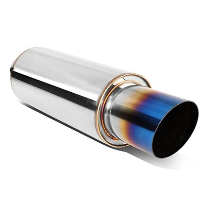DNA MOTORING EXA-MF-002-T1 4" OD Stainless Steel Straight Through Exhaust Muffler Universal, 3" Outlet, 2.25" Inlet - color: Blue Burnt Diagonal Cut, size: 3" OD - 2.25" OD