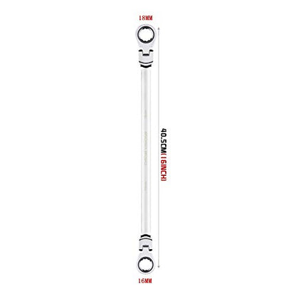 BULLTOOLS Flex-Head Extra Long Ratcheting Wrenches Double Box End Chrome Vanadium Steel 72-Tooth Wrench with Metric 16 mm x 18 mm - size: 16mmx18mm