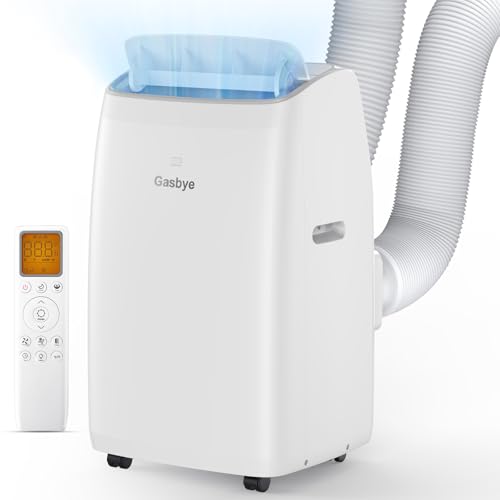 Gasbye Dual Hose Portable Air Conditioner, [2026 Upgraded] Full DC Inverter Compressor, Energy-Saving 13.6 CEER, Low Noise (45dB), Cools Room up to 500 Sq.Ft., Backlit Remote Control, 14,000BTU, White - color: White