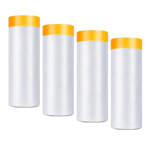 Painters Plastic with Tape 59inx65ft,Pre-Taped Masking Film Automotive Tape and Drape,Tear-Resistant Plastic Painting Film for Car Painting & Home Renovation (4 Rolls) - size: 59inx65ft, style: 4 rolls
