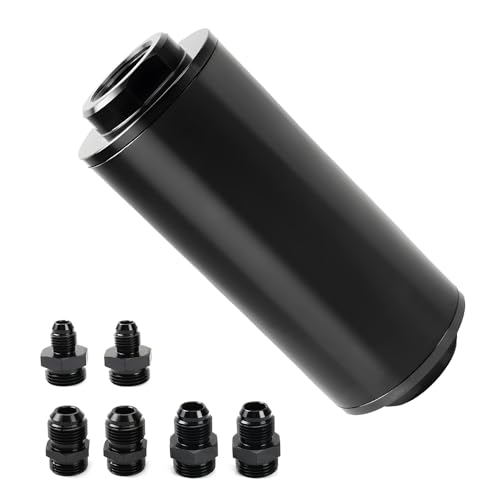 BARTOO 50MM 100 Micron Inline Fuel Filter with 6AN 8AN 10AN Adapter-Black - color: 100 Micron Fuel Filter-Black
