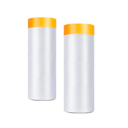 Painters Plastic with Tape 59inx65ft,Pre-Taped Masking Film Automotive Tape and Drape,Tear-Resistant Plastic Painting Film for Car Painting & Home Renovation (2 Roll) - size: 59inx65ft, style: 2 rolls