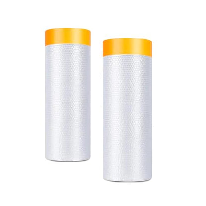 Painters Plastic with Tape 59inx65ft,Pre-Taped Masking Film Automotive Tape and Drape,Tear-Resistant Plastic Painting Film for Car Painting & Home Renovation (2 Roll) - size: 59inx65ft, style: 2 rolls