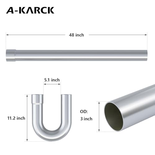A-KARCK Stainless Steel Mandrel Bends 8 Pcs, 3 Inches 304 Stainless Steel Exhaust Pipe DIY Custom Exhaust Tubing Pipe Straight & U-Bend Kit, Universal Fit - size: 3 inch 8 piece Kit, style: Stainless Steel