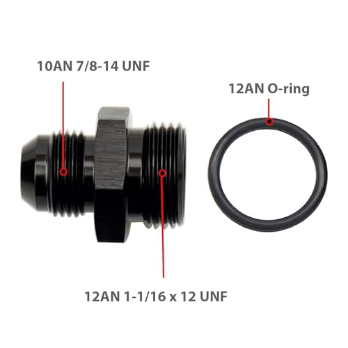 High Flow Radius Straight Aluminum 10AN Male Flare to 12AN ORB o ring Boss Port Fuel Pump Rail Adapter Fitting, Pack of 2, Black - color: 2 PCS, size: 10AN to 12AN ORB