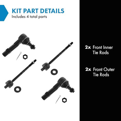 TRQ Front Inner and Outer Tie Rod Set 4 Piece - style: PSA55127