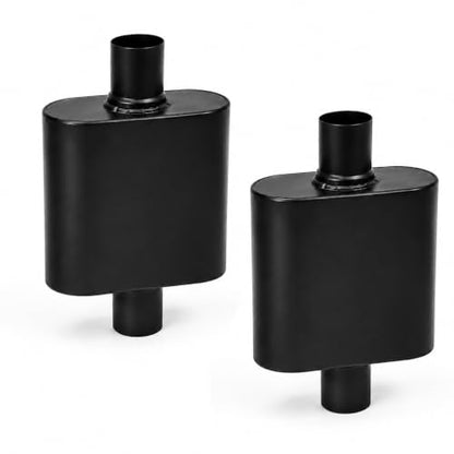 Pair of 2.25" ID Center/Center Single Chamber Mufflers, Aluminized Steel - color: BLACK, size: 2.25 Inch