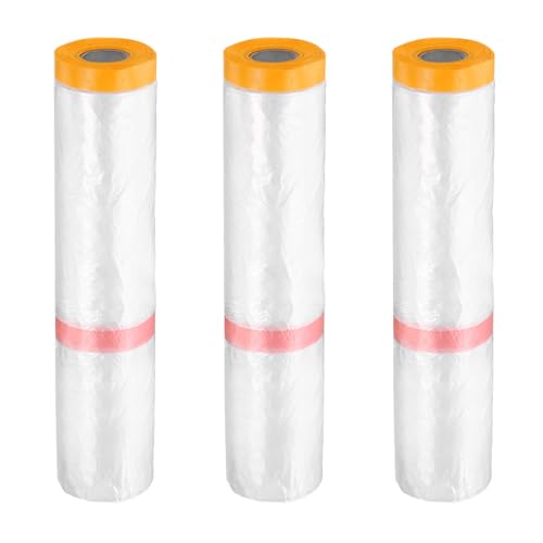 HARFINGTON 3Roll Pre-Taped Masking Film 177.2"x65.6ft for Painting Covering - size: 177.2"x65.6ft