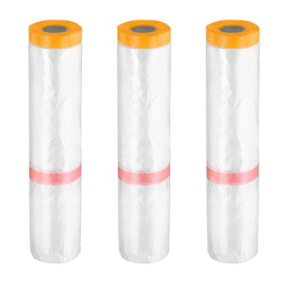 HARFINGTON 3Roll Pre-Taped Masking Film 177.2"x65.6ft for Painting Covering - size: 177.2"x65.6ft