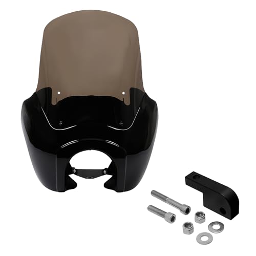 TCMT Motorcycle Front Fairing with 15" Windshield W/Extension Block Fits for 2006-2017 Harley Dyna Gloss Black with Smoke Shield - color: Gloss Black(Smoke Shield), size: Fairing Set