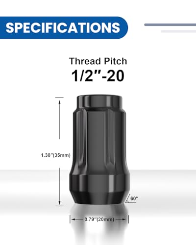 GAsupply 4 Pcs 1/2-20 Lug Nuts, Black 1.38" 35mm Tall Cone Seat - color: Black, size: 1/2"-20, style: 4 Pack-1.38" Tall