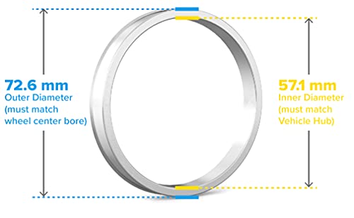 STANCEMAGIC Hubcentric Rings (Pack of 4) - 57.1mm ID to 72.6mm OD - Silver Aluminum Hubrings - for 57.1mm Hubs and 72.6mm Wheels - Compatible with Audi Volkswagen VW BMW Chrysler Dodge Pontiac - size: 57.1mm ID to 72.6mm OD