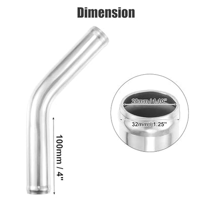 ACROPIX 32mm 1.25" OD 4" 100mm Leg Length Universal Car Aluminum Alloy Tube Intercooler Pipe 45 Degree Bend Elbow Air Intake Joiners Tubing - Pack of 1 - size: OD 1.25"