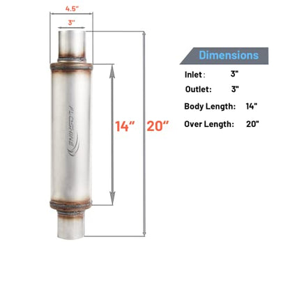 Exhaust Muffler Universal Stainless Steel Straight Through Design,Resonator Super 10 Muffler (3'') - size: 3''