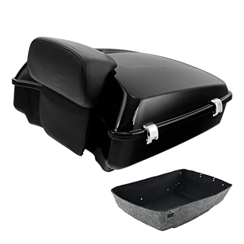 TCT-MOTORPARTS Vivid Black Chopped Motorcycle Tour Trunk Luggage Tail Box w/Backrest Pack Mounting Bracket Fit for Harley 2014-2025 Touring Road Street Electra Glide Special Road King - color: Vivid Black Chopped Trunk+Black Rack#1