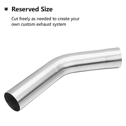 A-KARCK Exhaust 45 Degree Tube 2.5" OD, 304 Stainless Steel Exhaust Pipe Mandrel Bend, Custom Your Own Exhaust System - size: 2.5", style: 45 Degree