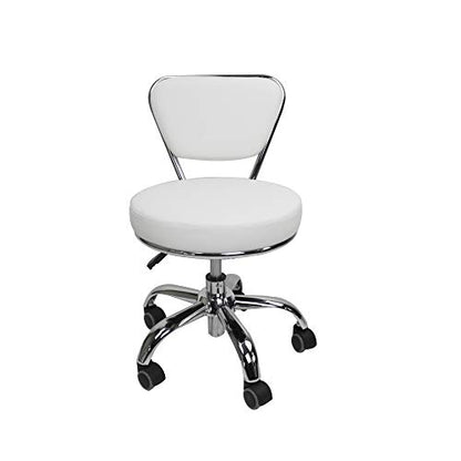 MAYAKOBA Dayton Rolling Stool with Backrest – White Pneumatic Seat, Adjustable Height 13"-15", Ergonomic Design for Home Office, Garage, Gardening, Lab, School, Mechanic Tasks - color: White