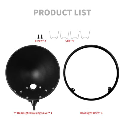 Motorcycle 7" Headlight Housing 7 Inch Head Lamp Bucket Fit for Harley Dyna Softail FX Custom Sportster XL (Black) - color: Black