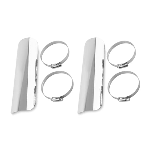 2PCS Exhaust Heat Shield, Motorcycle Exhaust Heat Shield with 4 Stainless Steel Clamps, Metal Cover(Silver)