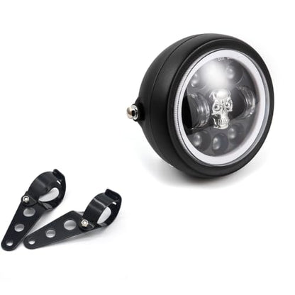 Motorcycle Headlight 5.75 inch Round LED with Mounting Brackets Assembly, Front Headlamp with DRL High/Low Beam for Cafe Racer E-bike Bobber Chopper (Style F) - style: Style F