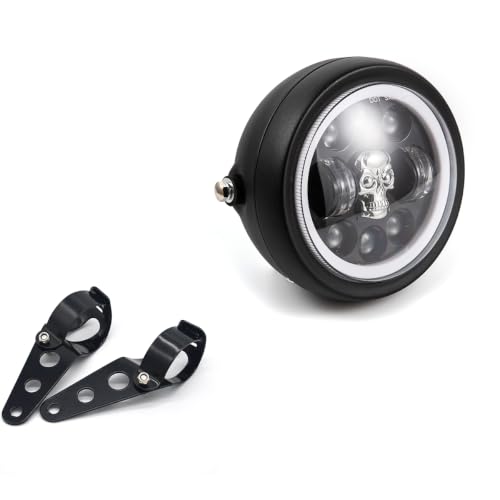 Motorcycle Headlight 5.75 inch Round LED with Mounting Brackets Assembly, Front Headlamp with DRL High/Low Beam for Cafe Racer E-bike Bobber Chopper (Style F) - style: Style F