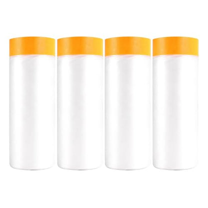 Pre-Taped Masking Film Painters Plastic with Tape 4 Rolls 5 x 65 Feet Paint Adhesive Protective Film Clear Drop Cloth for Painting Automotive Covering and Appliance Protection - size: 5*65 Feet
