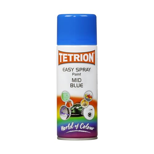 Tetrion Easy Spray Paint – Mid Blue 400ml - All-Purpose Fast Drying Acrylic Spray for Wood, Metal, Plastic, Ceramic & More, Smooth Base Coat - Indoor & Outdoor Use, 13.5 Oz - color: Blue - Mid, size: 13.5 Ounce (Pack of 1)