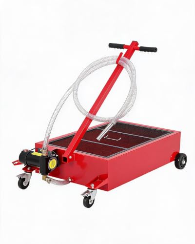 Low-Profile Rolling Oil Drain Pan Cart, 20 Gallon Oil Catch Drain Tank - color: Red, size: 20 Gallon | with 110V Electric Pump