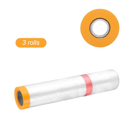 HARFINGTON 3Roll Pre-Taped Masking Film 78.7" x32.8ft for Painting Covering - size: 78.7"x32.8ft