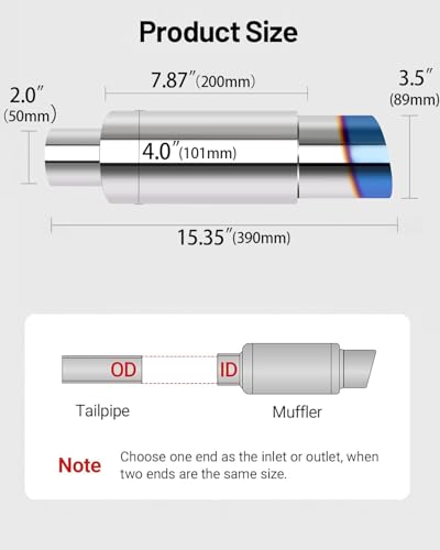 Universal Car 51mm Exhaust Mufflers 15" Length (Burnt, 2'' Inlet 3'' Outlet) - color: Burnt, size: 2'' in 3.5'' out