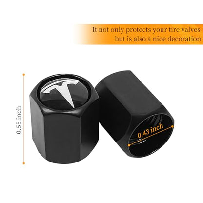 4 Pack Wheel Center Cover for Tesla Model 3 & Model Y,56mm Hubcaps Wheel Rim Cover Tesla Center Caps Hubcaps+4 Car Valve Stem Caps (Matte Black) - color: Matte Black