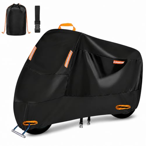 SECELES Motorbike Cover Waterproof Outdoor with Lock Holes - color: Black, size: XL (82" x 37" x 50")