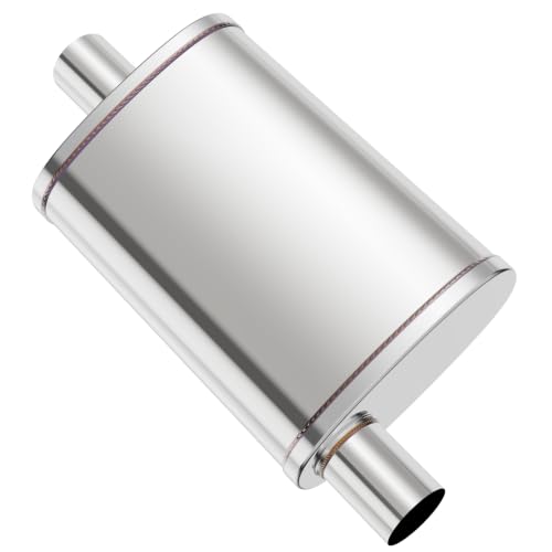 2.25 inch Universal Mufflers Single Chamber,2.25” Center In/2.25” Offset Out,20" Overall Length Straight-Through Mild Steel Performance Muffler,Suitable for Cars and Trucks(2.25''Inlet/Outlet) - color: Center In / Offset Out, size: 2.25''