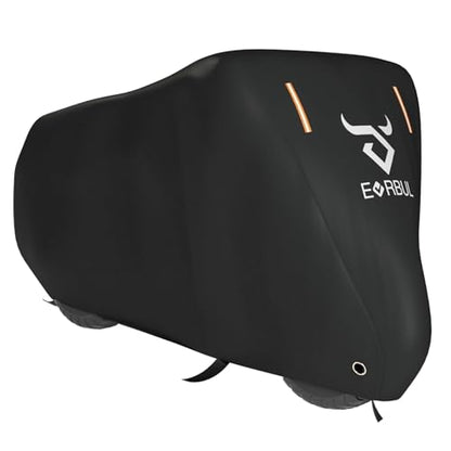 EVRBUL Universal All Season Motorcycle Cover Heavy Duty 420D Outdoor Motorbicycle Sun Cover Protection Moped Cover with Lock-Holes Night Reflective & Storage Bag Fits up to 96.5" Motorbike Vehicle