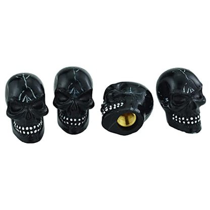 Skull Car Tire Rim Caps Skeleton Bike Wheel Air Valve Stem Covers for Most Vehicles Bicycles Motorcycles, Black - color: Black