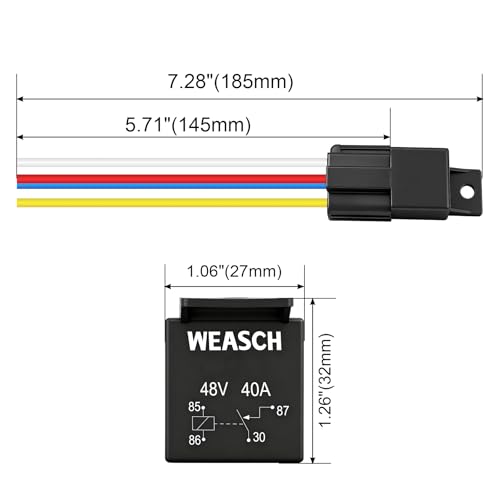2 Pack 48V 40A Car Relay Harness, 4-Pin SPST, 12AWG Harness Sockets, Automotive Switches and Starters, for Automotive Truck Van Motorcycle Boat - size: 4-Pin 48V