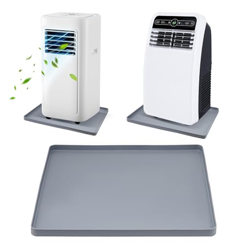Portable AC Drip Pan, 20''x16'' Portable Air Conditioner Drip Pan, Prevent Water Leakage and Protect Floor & Carpet, Non-Slip Soft Silicone Mat with Raised Edge, for Under Portable AC Unit Drip Tray - color: Gray, size: 20'' x 16''