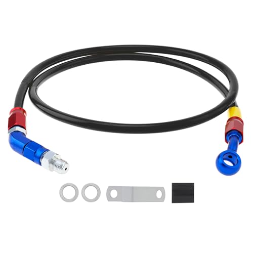 Windance 39inch/100cm 28 Degree Banjo 45 Degree Joint M10 Hydraulic Brake Oil Hose Stainless Steel Braided Brake Line for Motorcycle Scooter ATV Dirt Pit Bike (Black, 39inch/100cm) - color: Black