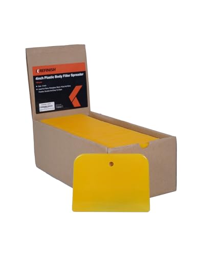 KREFINISH Body Filler Spreaders (Pack of 100) - 4" Yellow Reusable Plastic Spreader for Automotive Fillers, Putties, Glazes, Caulks and Paint - size: 4inch