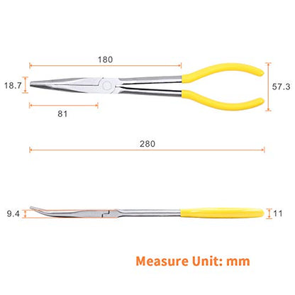 SPEEDWOX 11 Inches Long Reach 25 Degree Bent Long Nose Pliers Needle Nose Pliers Serrated Jaws - style: 25°