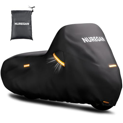 Heavy Duty Motorcycle Cover Waterproof Outdoor Universal Fit up to 92 Inch, All Season Protection for Kawasaki Z650 Ninja ZX-10R, Honda Rebel 500 CBR500R with See-Through License Panel
