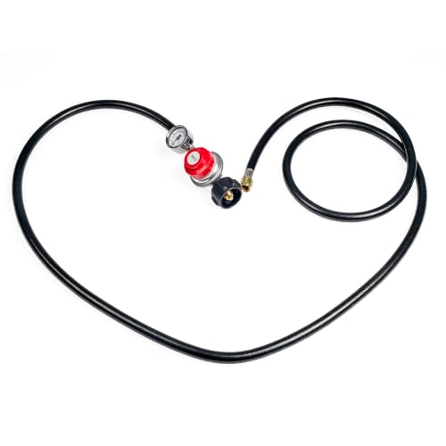 6 FT 4/8/10/12 FT Lengths Optional, High Pressure Propane Regulator with Gauge, 20 PSI Adjustable Propane Hose with QCC-1 Connector, for Turkey Fryers, Fire Pits, Grills, Smokers - size: 6 FT