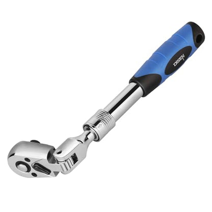 DISEN 3/8" Drive Extendable Ratchet,72-Tooth Flex-Head Ratchet Wrench with Quick Release Locking，Soft-Grip with Reversible Switch,Full-Polished Chrome Plating - color: 3/8 Extendable Flex-head Ratchet