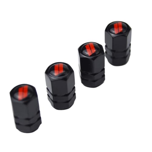 (Set of 4) 63mm=2.5 inches // Slash Wheel Center Caps Covers HubCaps + Tire Valve Stem Caps Trim for Dodge Charger Challenger Durango Hornet Dart R/T SRT Magnum Nitro Journey Caliber Avenger - color: red // on matte black wheel caps + tire valve caps